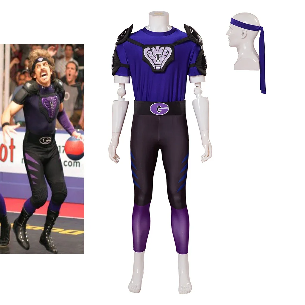 Dodgeball Cosplay Average Joes Purple Suit for Men Fancy T-shirt Slim Pants Full Set Halloween Carnival Party Sportswear