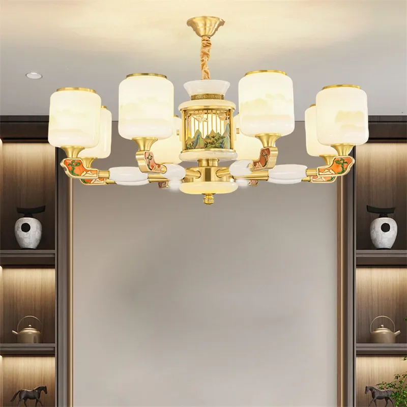 KERWIN Contemporary Luxury Brass Pendent Lamp  Chinese style Living Room Dining Room Bedroom Villa Hotel Sample Room Chandelier