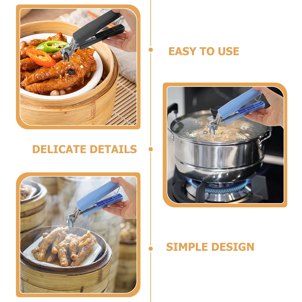 

4pcs Anti-Scald Clips Outdoor Tableware Holder PP Stainless Steel Heat Resistant Folding Bowl Gripper Camp Kitchen Tool Pizza