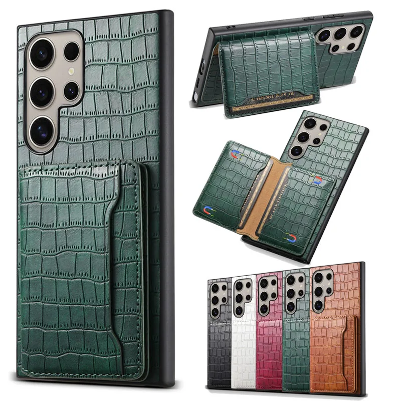 EUCAGR Luxury Crocodile Pattern Leather Wallet Case For Samsung S24 S23 Ultra Plus A05S A15 A25 A35 A55 5G Shockproof Back Cover