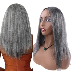 Pelucas de pelo completo Yaki, pelo Afro rizado y liso, 14 pulgadas, degradado, gris, Rubio, aspecto Natural, fibra de alta temperatura
