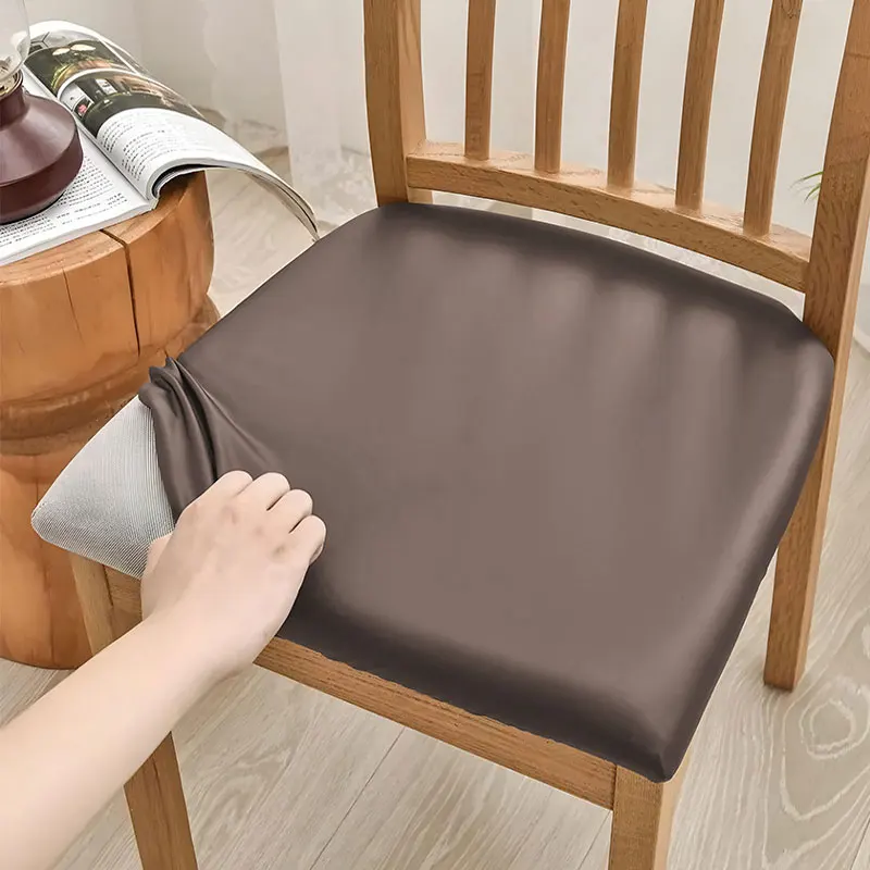 aterproof PU Chair Cushion Cover For Kitchen Dining Room Leather Seat Cover Dining Room Chair Seat Cushion Cover Solid Color