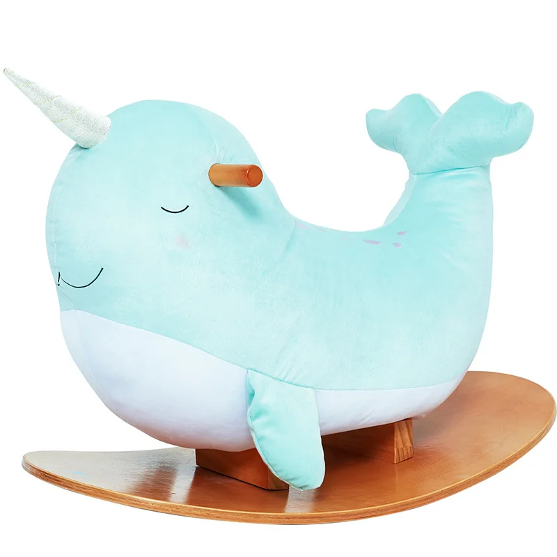 

Unicorn whale rocking horse children rocking chair boys and girls baby solid wood toy bending rocking horse gift