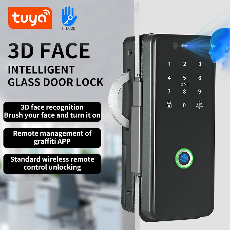 

Office Glass 3D Face Recognition Smart Fingerprint Access Code Door Lock Suitable for Double&single Opening Door and Double Door