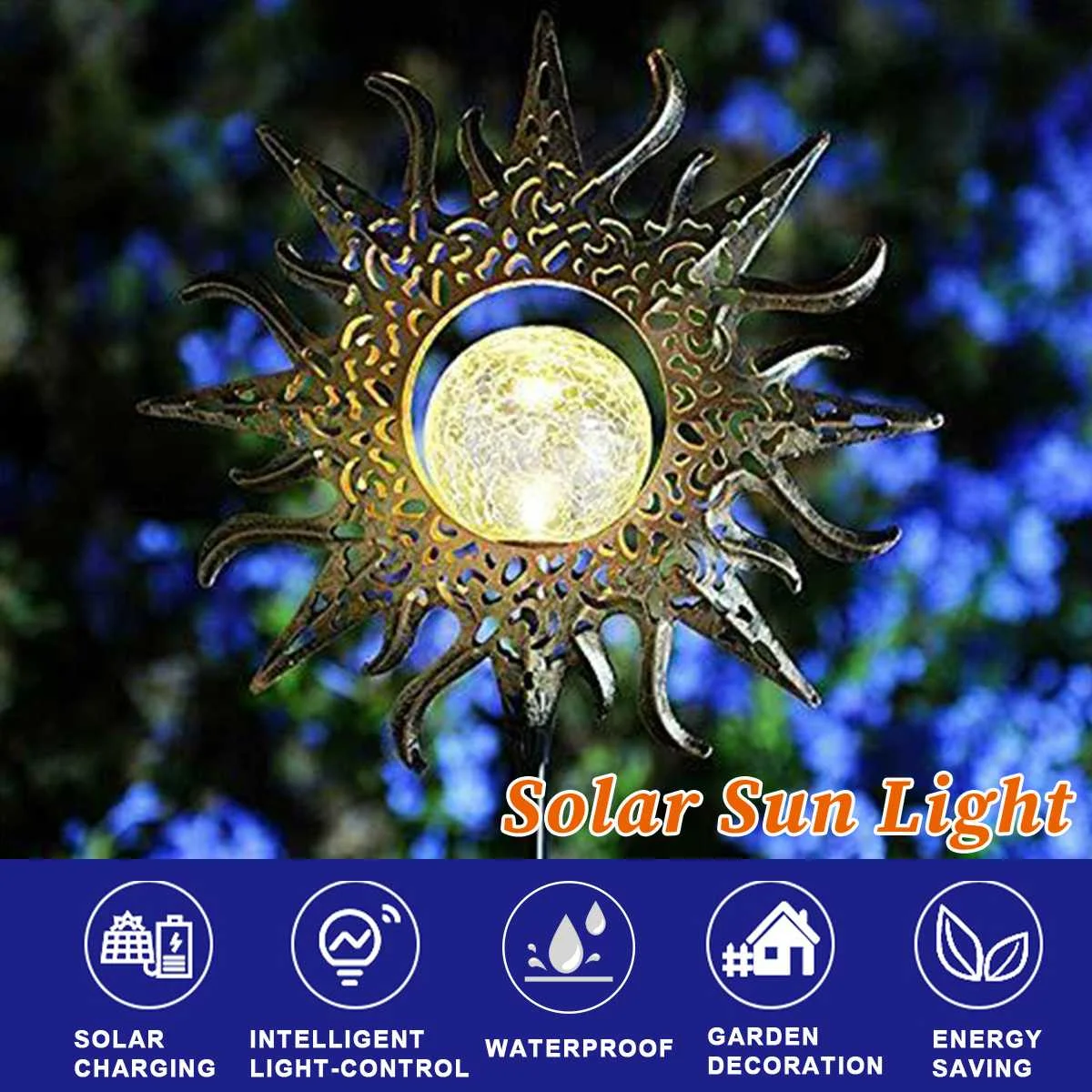 LED Solar Sun Lights Garden Lights Lawn Lights Park Decoration Lights Moon sun flame five-pointed star lamp