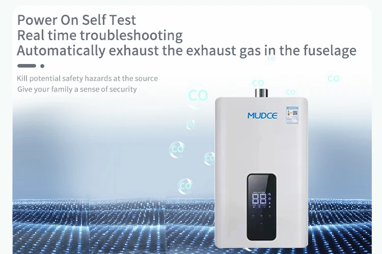 سخان مياه متطور 10L-16L رمادي فاتح بدون خزان، تحكم عالي الكفاءة بشاشة لمس LED مع تقنية التسخين الفوري