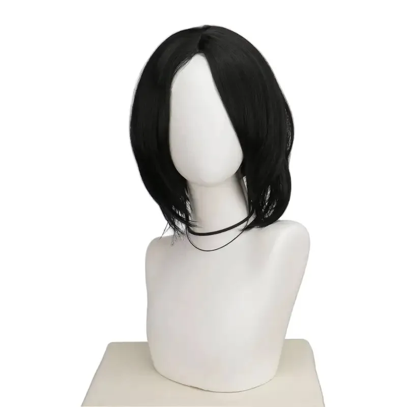 

QQXCAIW Movie Professor Severus Snape Cosplay Wig Short Black Curly Heat Resistant Synthetic Hair Anime Wigs