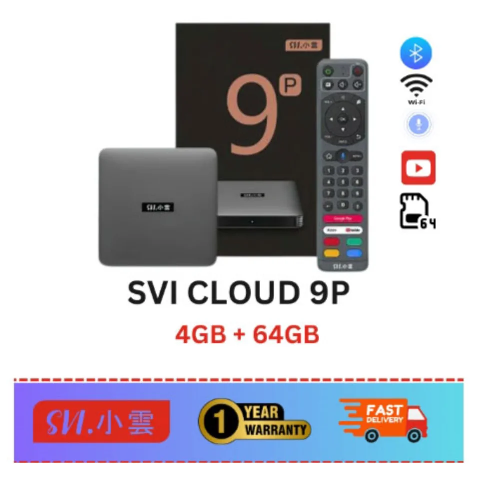 SVICLOUD Android TV Box, Smart AI Voice Remote, Ultra HD, 4 + 64GB, 2.4G, 5.8G, WiFi, Multi Country, Global Version, 2024