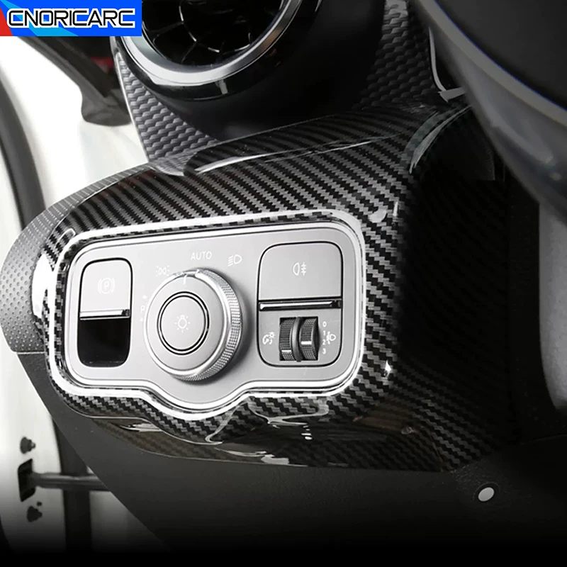 Кнопка управления фарами консоли, рамка, крышка для Mercedes Benz A Class W177 CLA C118 2019-2022, автомобильный аксессуар, отделка с углеродным узором