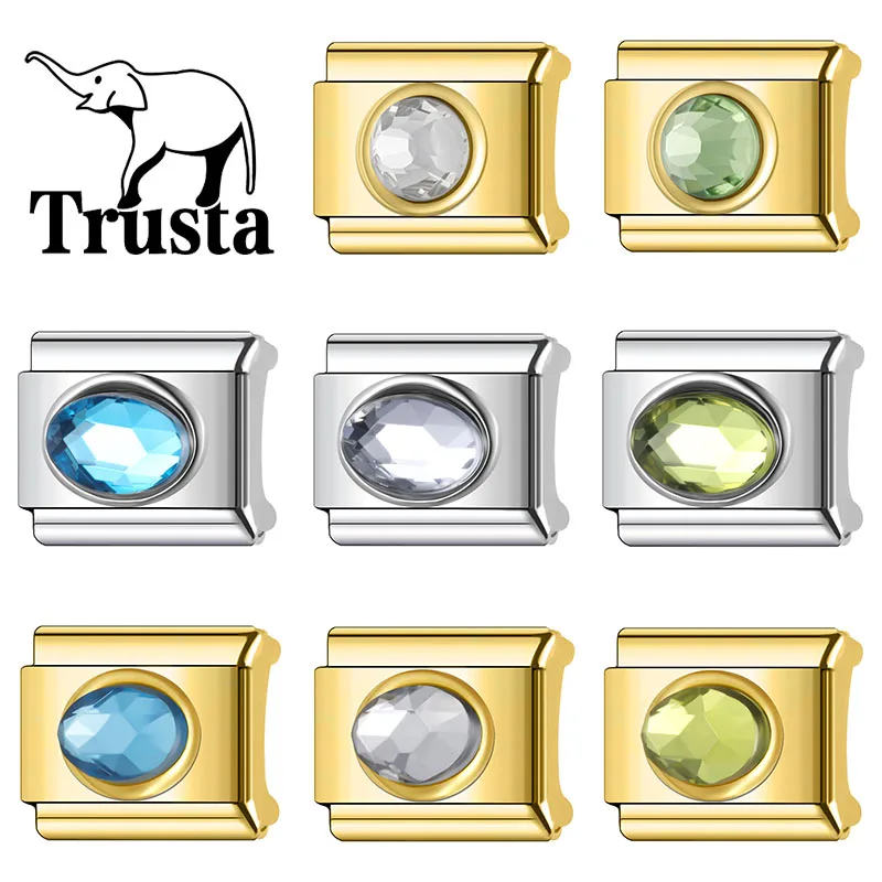 Trusta Blue green white Zirconia Italian bracelet charms Jewelry Removable Stainless Steel Accessories Beads Gifts Fashion N785