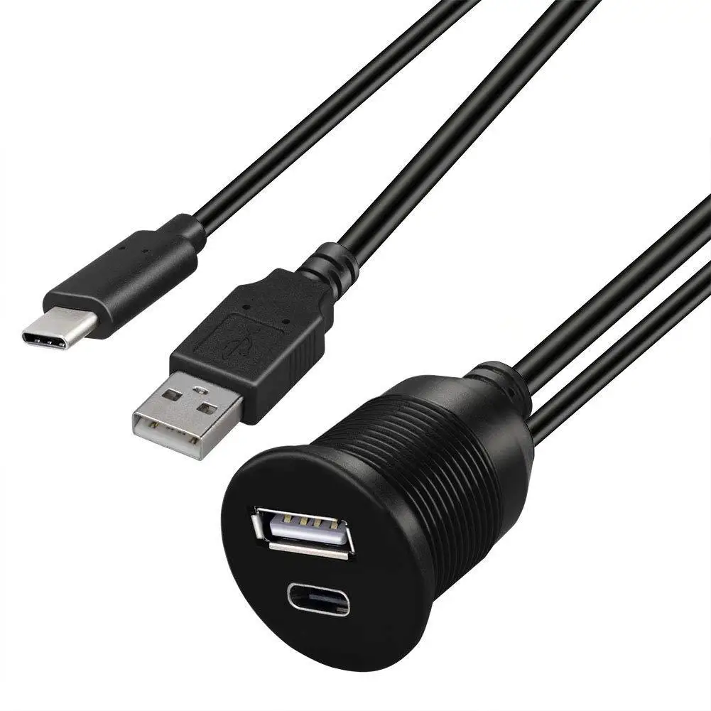 1m Waterproof USB C Adapter Type-C USB 3.0 Female Extension Cable for Car Boat AUX Flush Mount Dashboard Panel