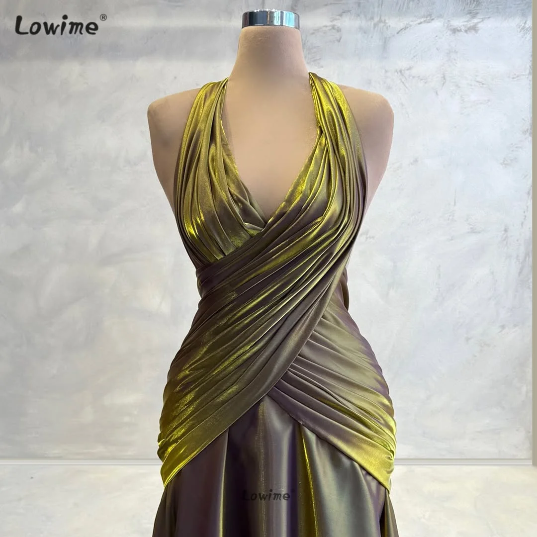홀터넥 이브닝 드레스 올리브 그린 이브닝 드레스 랩 머메이드 스커트 볼 가운 심플 파티 드레스 맞춤 제작 가능 2025