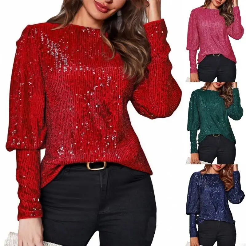 

Sequined Women's Long-Sleeved Loose-Fitting Sparkling Party Elegant Top F3MD