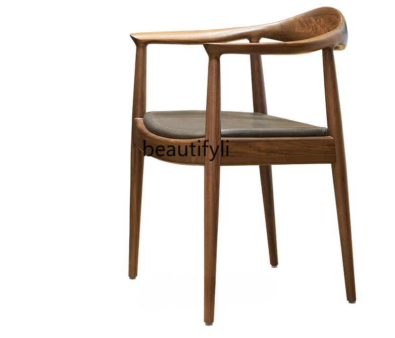 

North America Black Walnut Wooden Dining Chair Solid Wood Dining-Table Chair Advanced Armchair Leisure Tea Chair Armchair