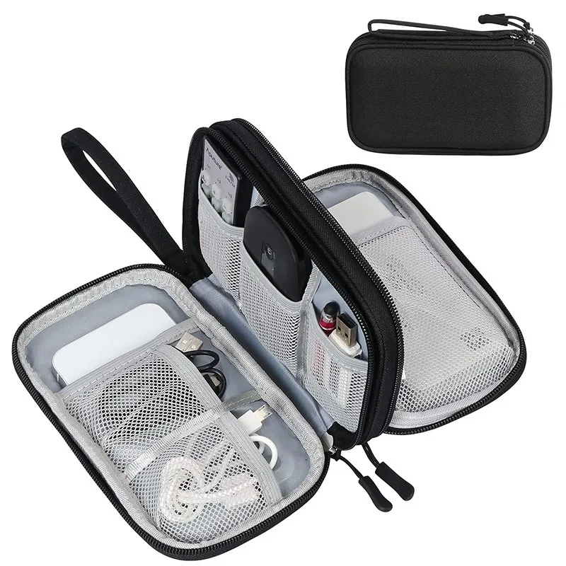 Travel Organizer Electronics Accessories Organizer Portable Waterproof Double Layers Storage for Cable Hard Disk Power Bank