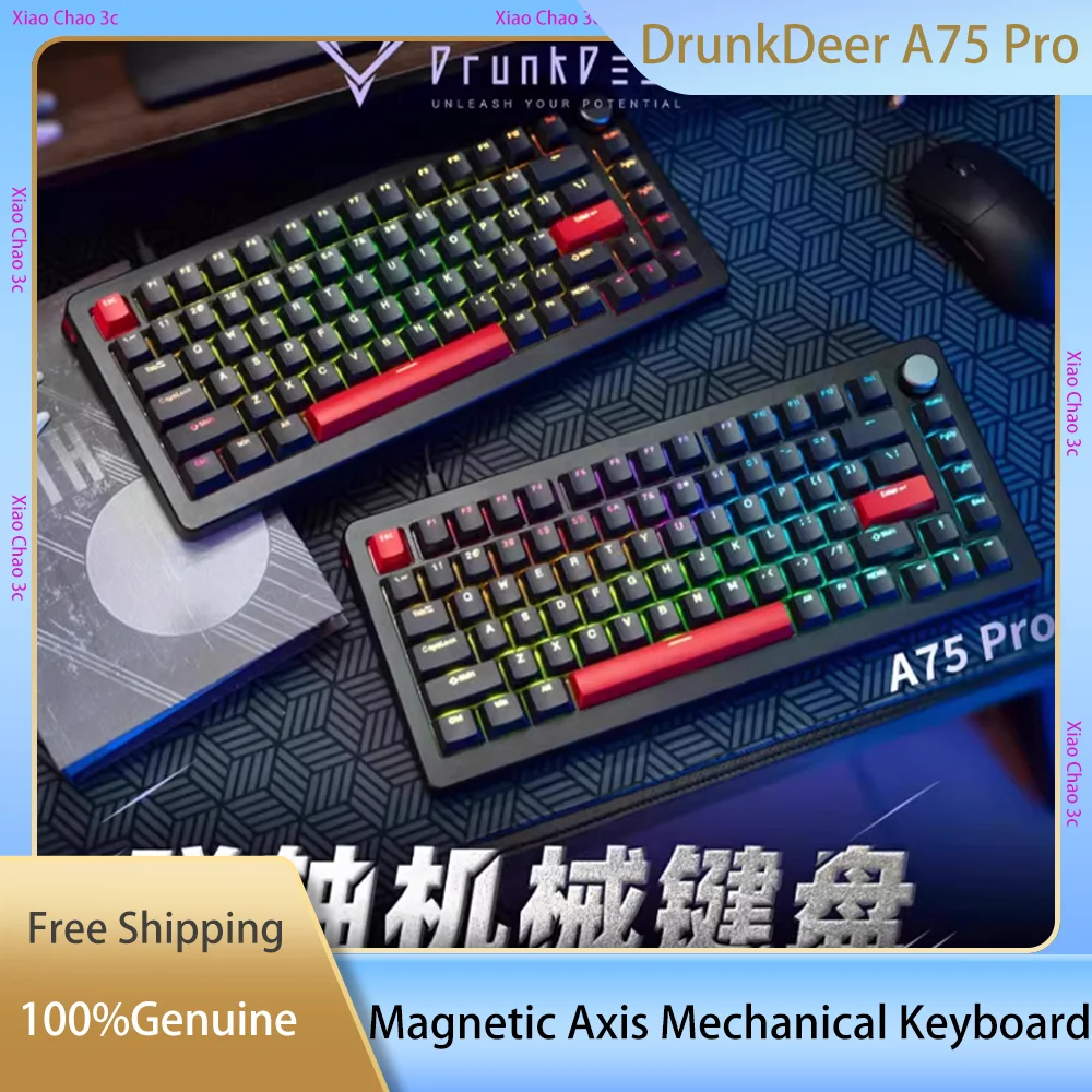 

Игровая клавиатура Drunkdeer A75pro с магнитной осью, колпачки для клавиш Pbt, RGB-подсветка, драйвер на базе веб, амортизирующие ножки, быстрый триггер, подарок