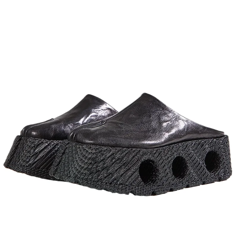 

Мужские сандалии из натуральной кожи с открытыми отверстиями, повседневная обувь, увеличивающая рост, женские нескользящие сандалии на толстой подошве с мягкой подошвой