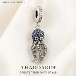 Dangle Charm Pendant Blue Octopus Europe Style Club Jewelry Trendy Ocean Gift In 925 Sterling Silver