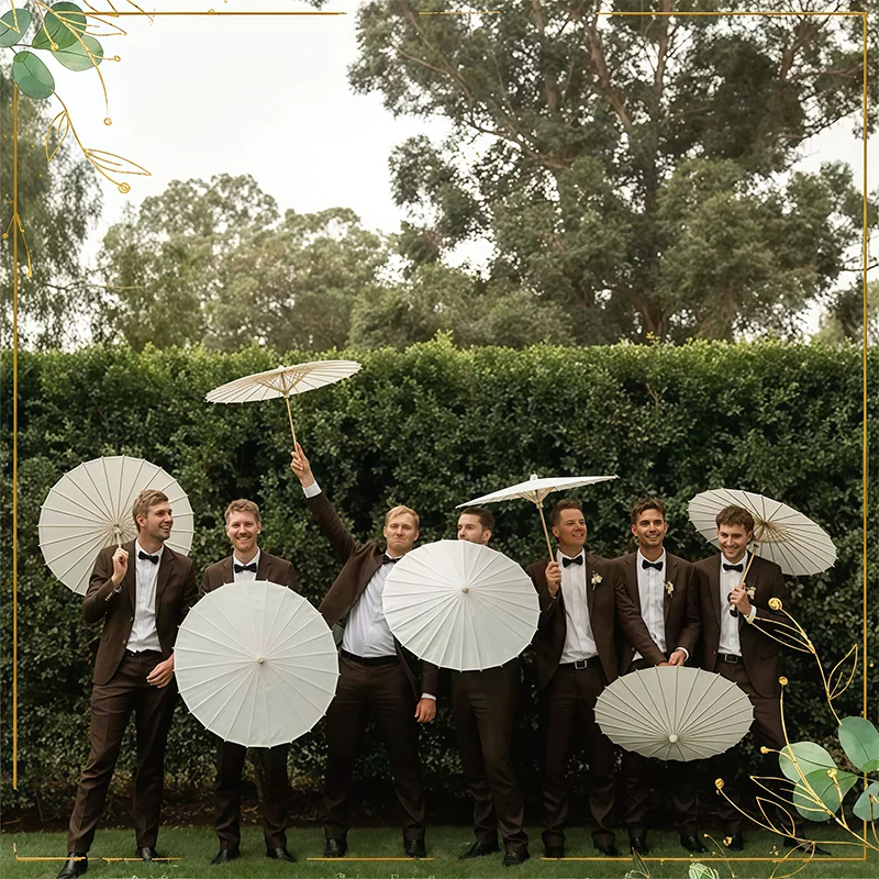 6/8/10/12PCS 84cm Paper Umbrellas for Weddings Wooden Parasol Umbrella for Sun DIY Parasols Bridal Party Decor (White/Pink/Blue)