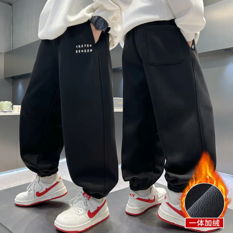 

Children's Fleece Lined Casual Pants Spring Autumn Style Boys Long Trousers Comfortable Loose Fit Kid's Fashion Bottom Wearing
