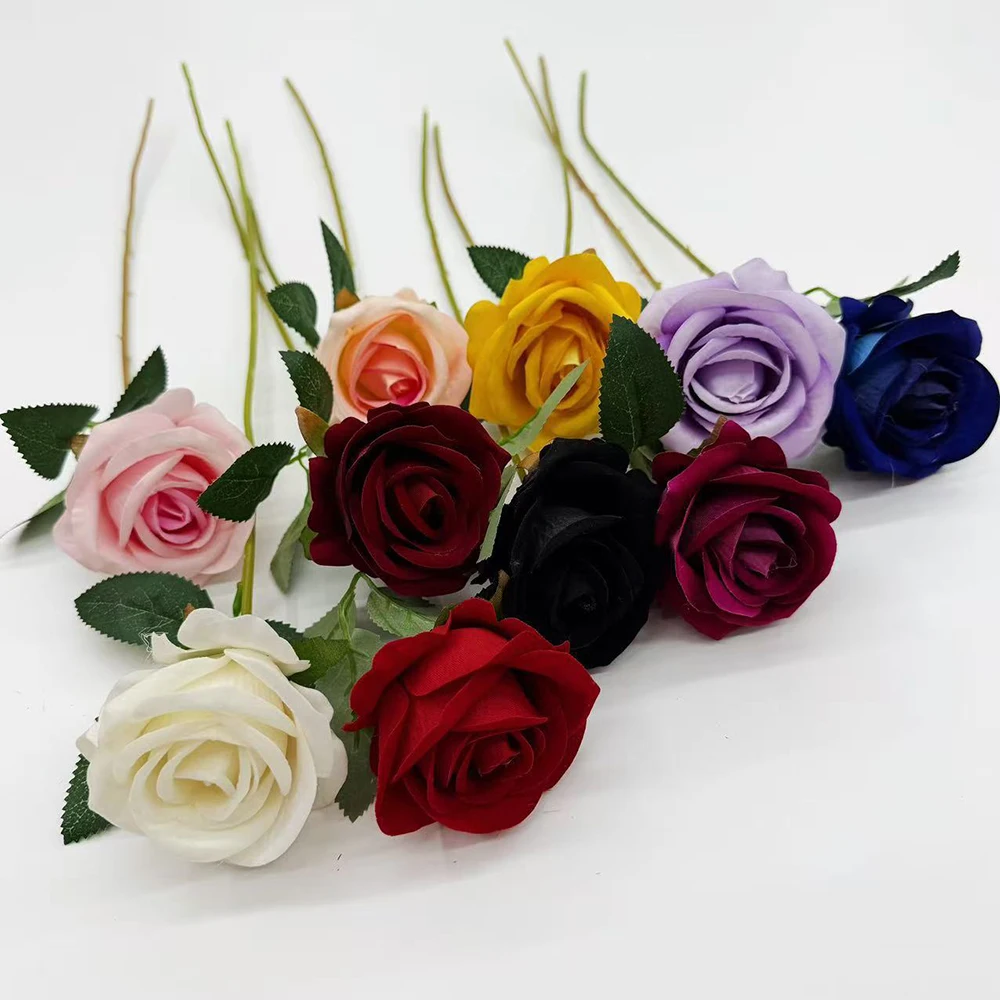 20pcs Single Velvet Rose Short Stem Artificial Flower for Christmas Wedding Party Decoration