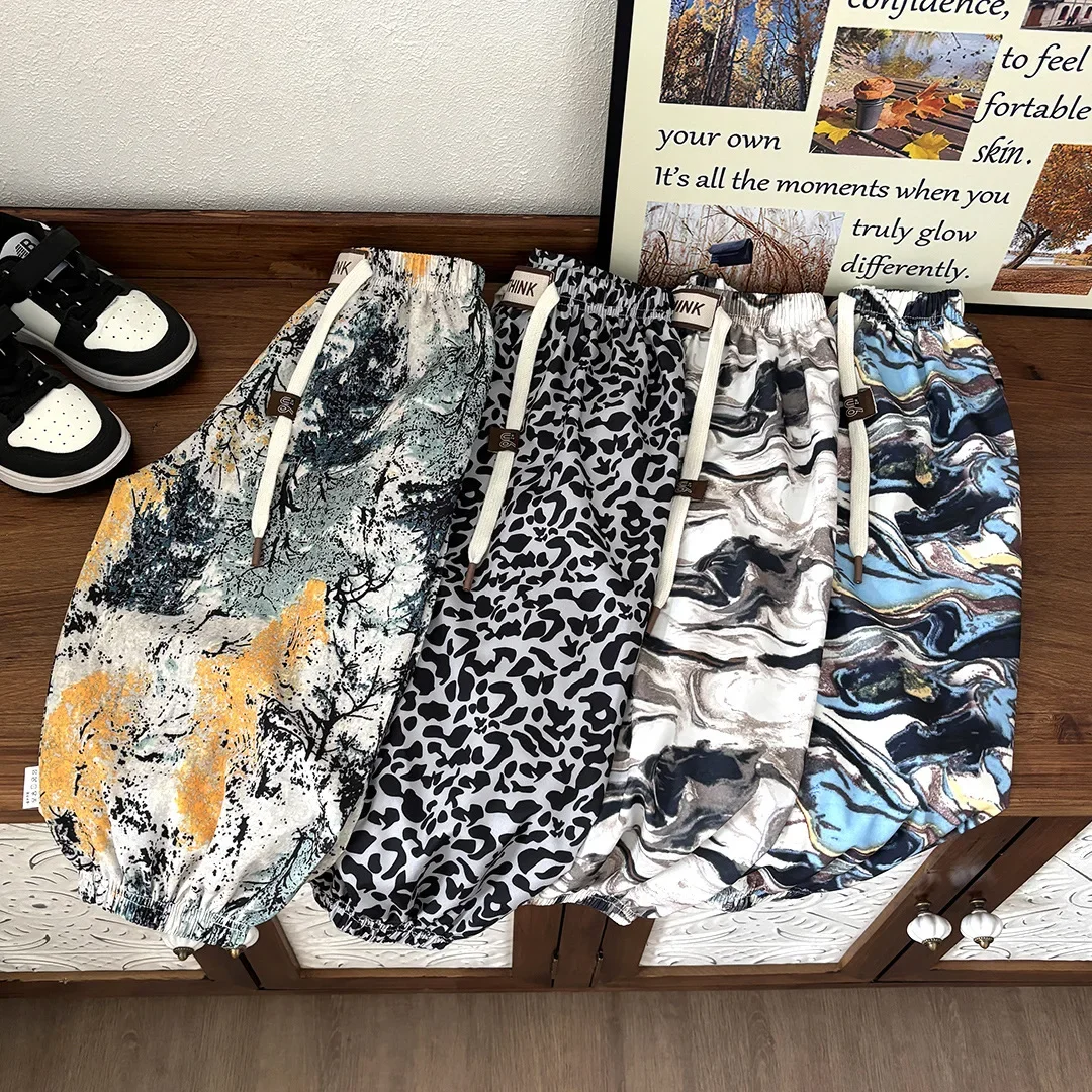 Summer Children Casual Outdoor Wear 1-14Y Kids Printed Mosquito Pants Girls Boys Breathable Cuffed Ankle Loose Trousers