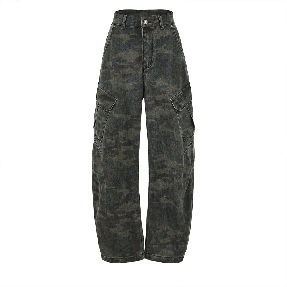 Wide-leg jeans, American high street spring and autumn design, hip-hop internet celebrity, retro camouflage pants, overalls