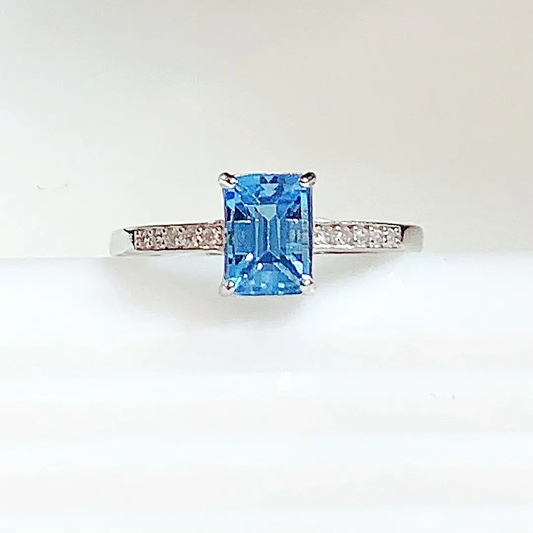 Fashion Brithday Gift for Woman 5mm*7mm VVS Grade Natural Topaz Ring Solid 925 Silver London Blue Topaz Jewelry for Gift
