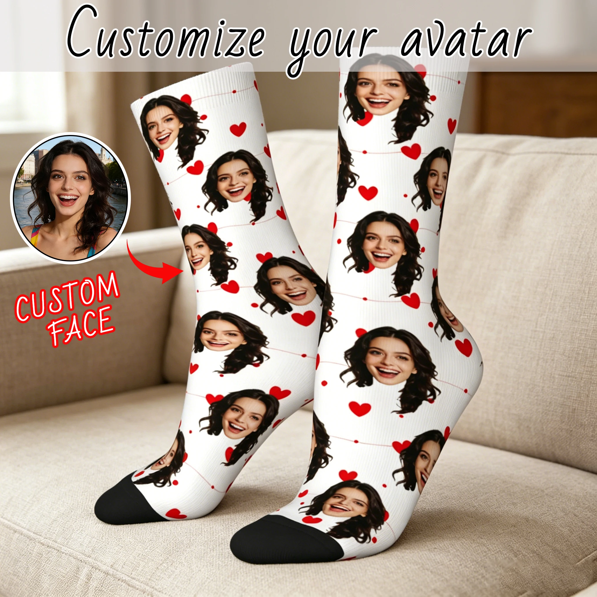 LOVE Custom face pattern socks unisex personalized fun socks with face pattern custom with  Valentine's Day gift