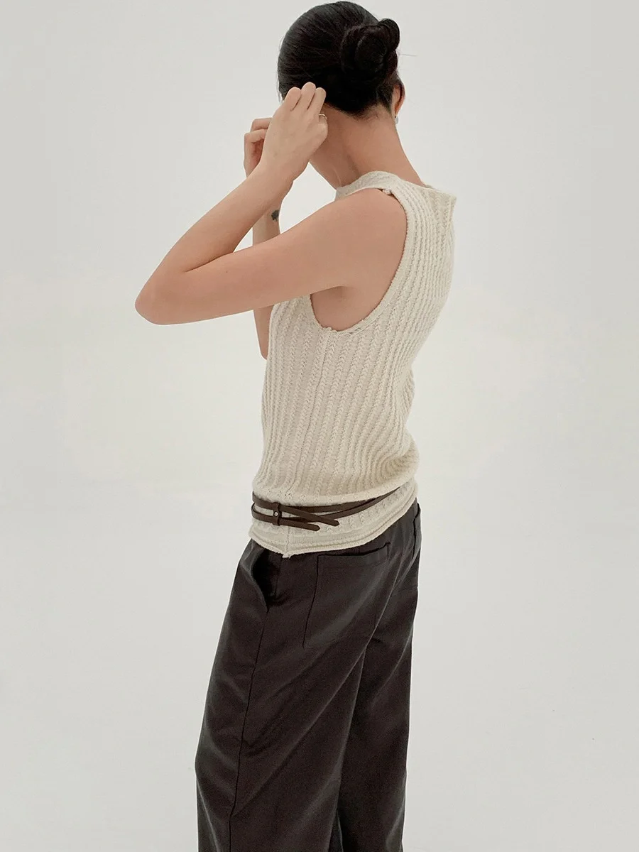 

Inbn простой вязаный утягивающий базовый слой жилет женский круглый топ без рукавов внутренняя одежда верхняя одежда ультратонкий трикотаж