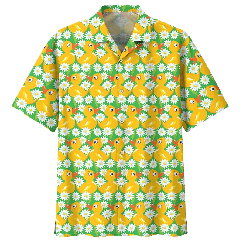 

New Fashion Men's Cute Duck Print Casual Vacation 3D Printing Short Sleeve Hawaii Shirt Fashion Hawaiian Shirts For Men Harajuku