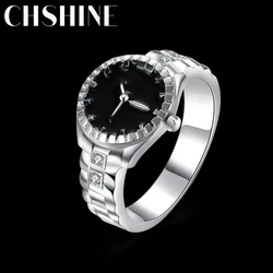 Hot Street trend 925 Sterling Silver fine crystal Black Rings For Women men Charms Party wedding luxury Jewelry Gifts