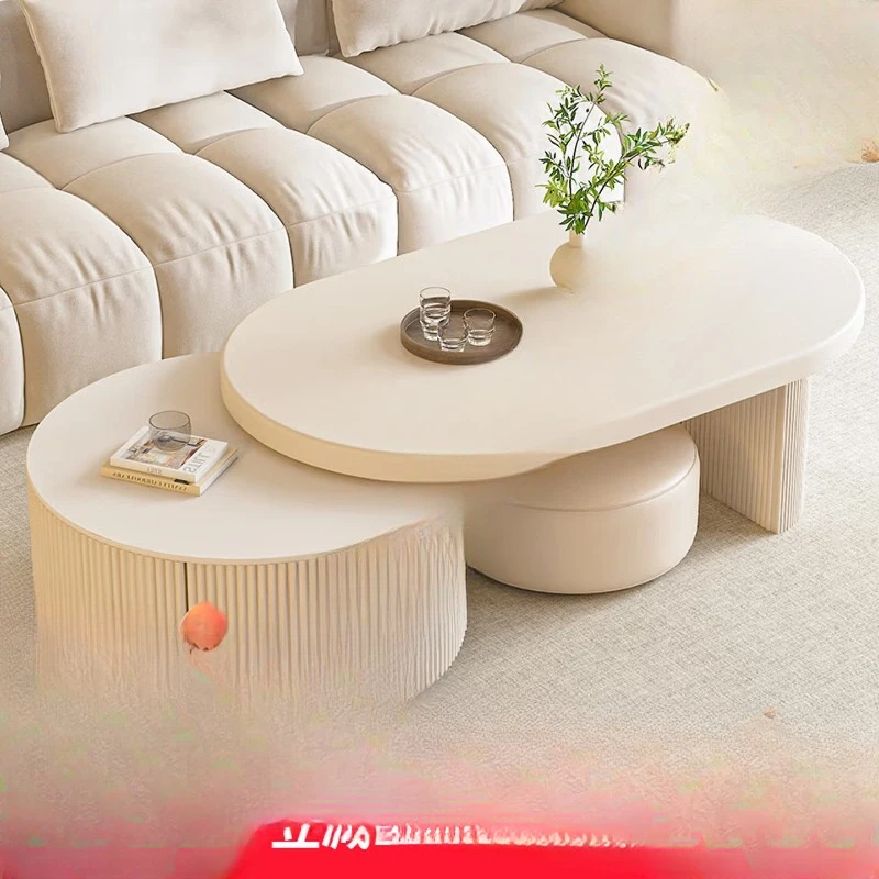

Solid wood coffee table, living room household small apartment new, minimalist light luxury oval