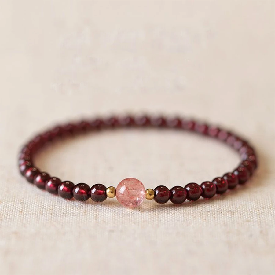 Fashion Simple Natural Garnet Beaded Elastic Bracelet for Women Men Niche Design Cool Party Jewelry Friendship Gifts