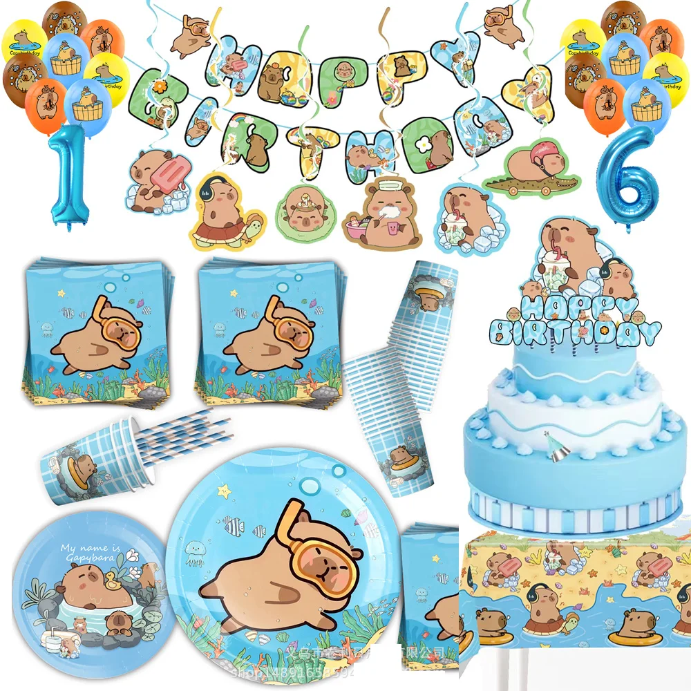 

Cartoon Cute Capybara Theme Birthday Party Decoration Supplie Cake Decoration Banner Numbers Balloon Background Baby Shower Gift