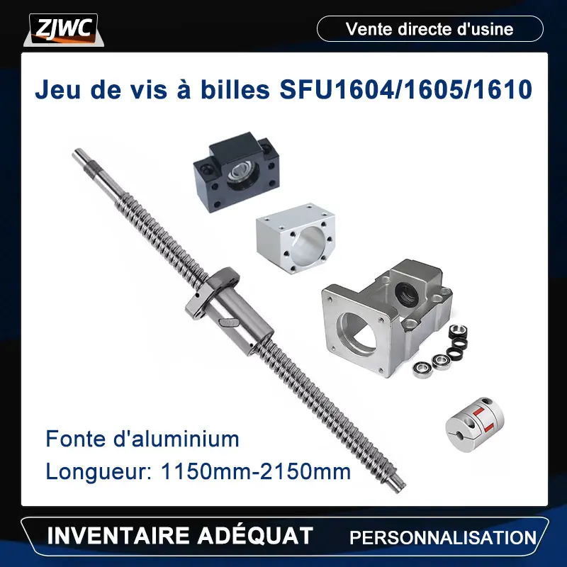 Jeu de vis à billes SFU1605/1604/1610 Thom1605 100mm-1150mm + HM12-60 HM12-57 pour Nema23/24 aluminium BF12 + accouplement + DSG16H pour pièces CNC