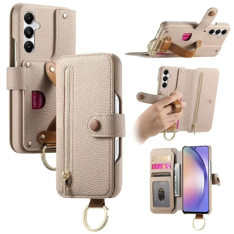 Leder mit Handschlaufe Handyhülle Brieftasche Kartensteckplatz für Samsung S25 Edge S24 Ultra S23 S22 Plus S21FE A07 A17 A56 A36 A26 A16
