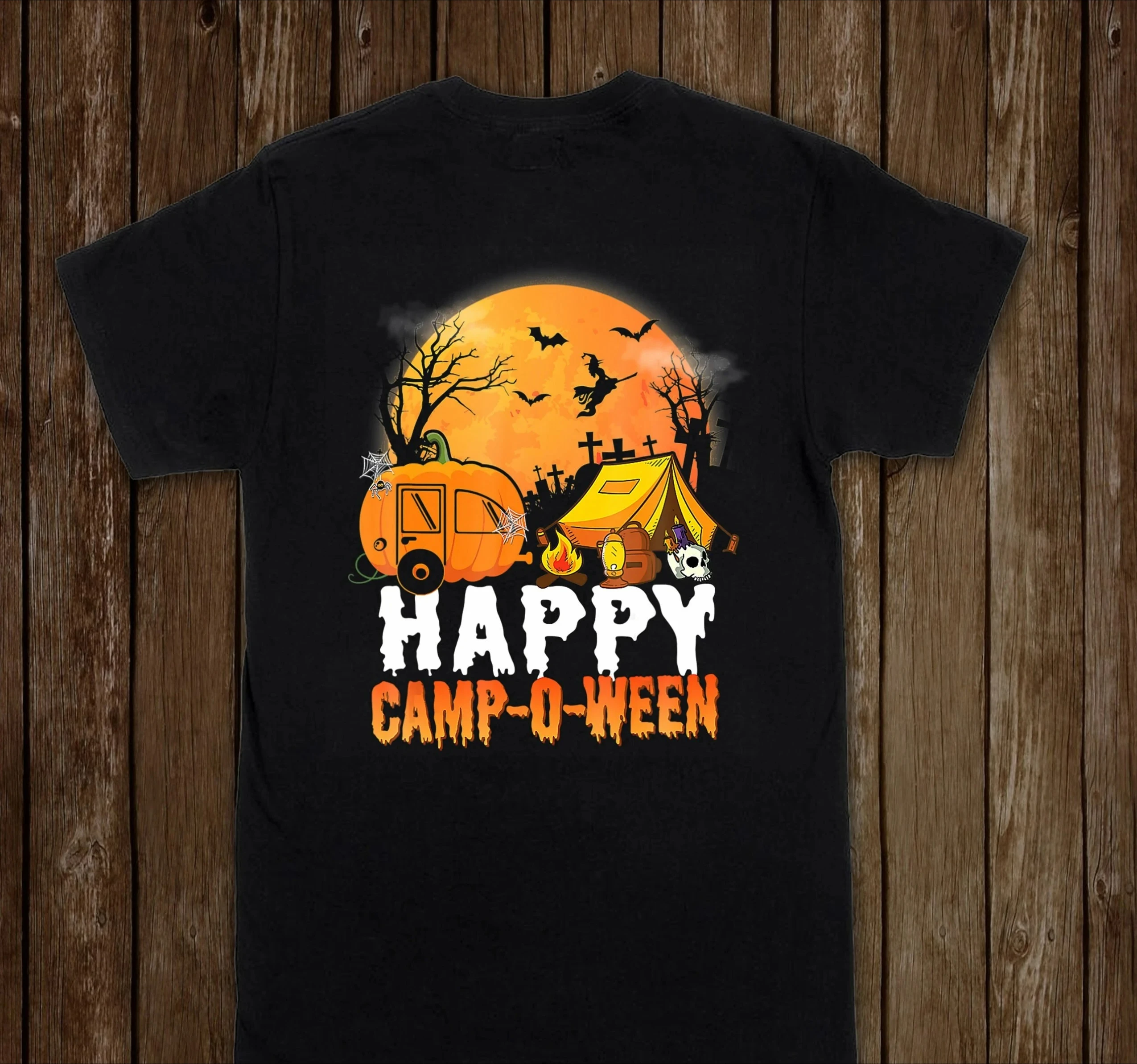 Halloween Shirt, Joyful Camping T-shirt, Pure Cotton Printed Halloween Shirt, Men's and Women's Same Casual Vacation Top