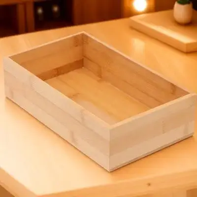 

Storage Box Bamboo Container Khaki Finish Desktop Decoration Organizer for Sundries Storing Space Saving Wooden Box No Lid