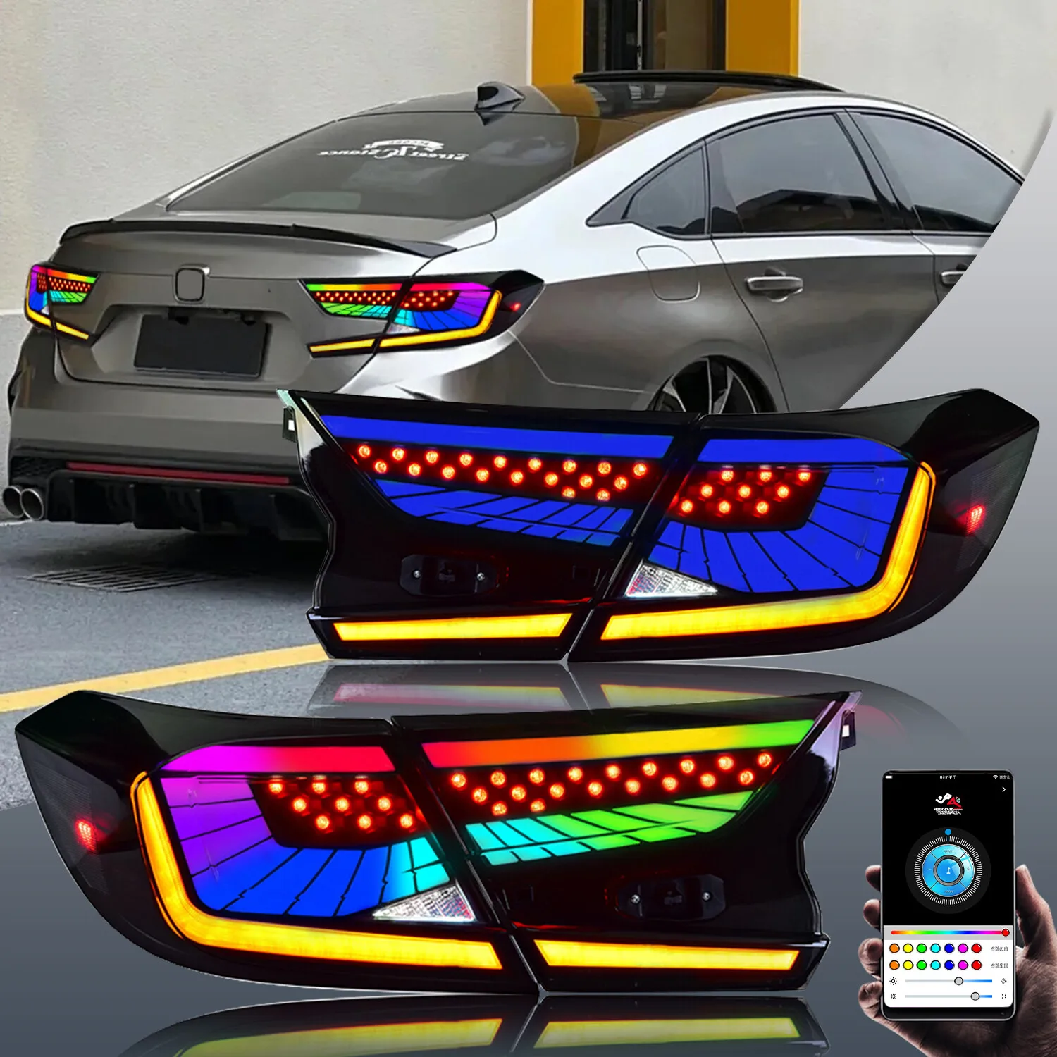 

1Set RGB Full LED Tail Light Assembly for Honda Accord 10TH Gen 2018-2022 Sequential Turn Signal Trunk Rear Brake Lamps