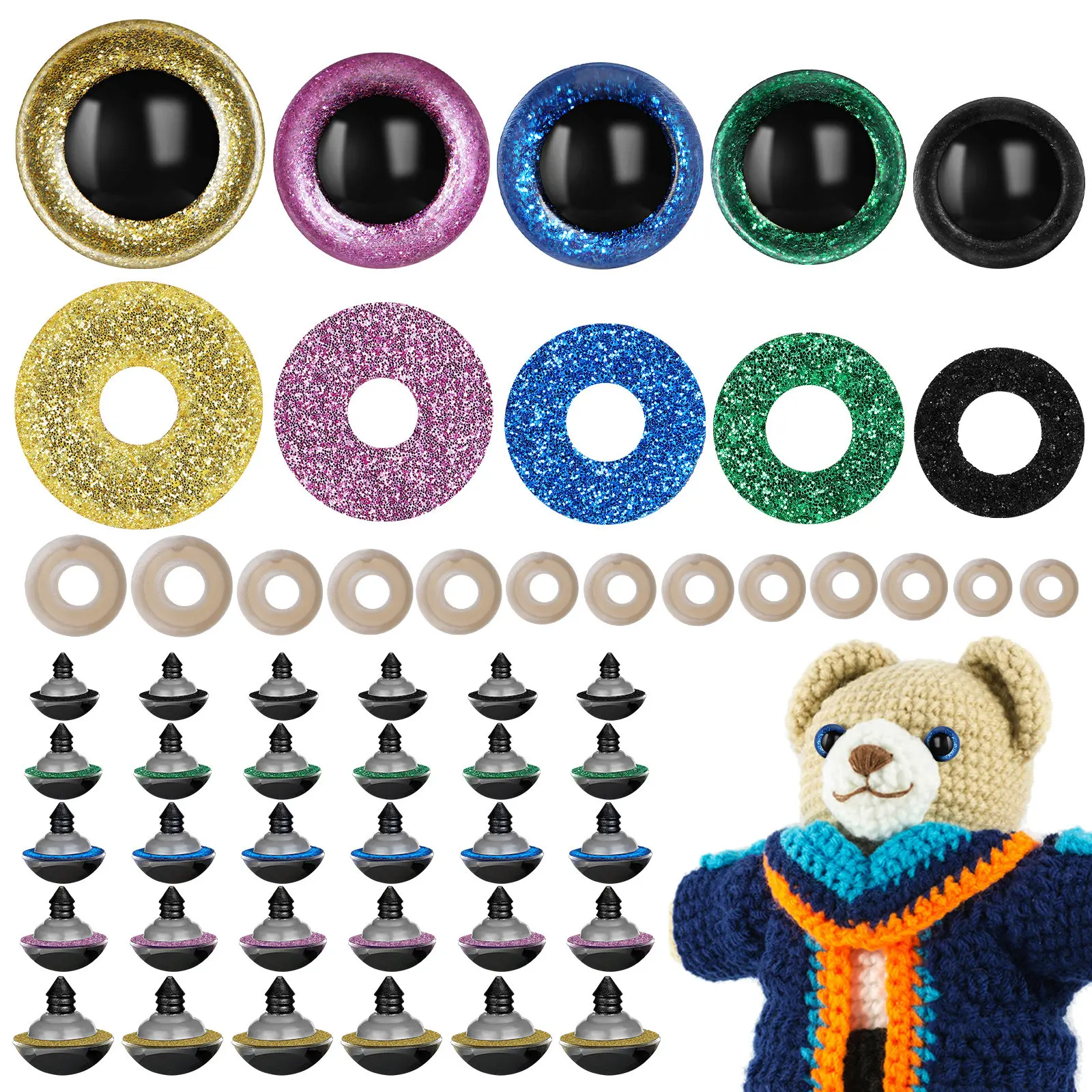 80Pcs High Density Simulation Plastic Eyes with Washers for Crocheting Stuffed Animals Puppet Craft Bear Making DIY Home Decor