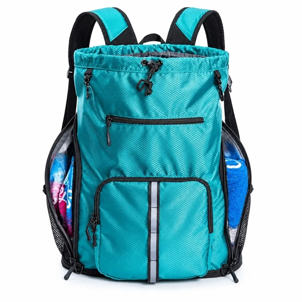 Water Resistant Beach Backpack Wet-Proof Pockets Detachable Mesh Bag Drawstring Sports Pack Shoe Compartment Drawstring Closure