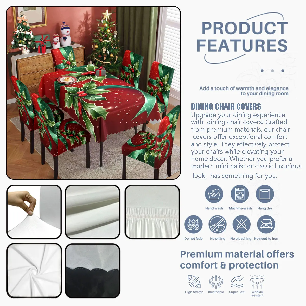 مجموعة مفرش طاولة بغطاء كرسي منزلي مكونة من 5/7 قطع لتزيين موضوع عيد الميلاد مناسبة لولائم مطعم الفندق والديكور المنزلي الآخر
