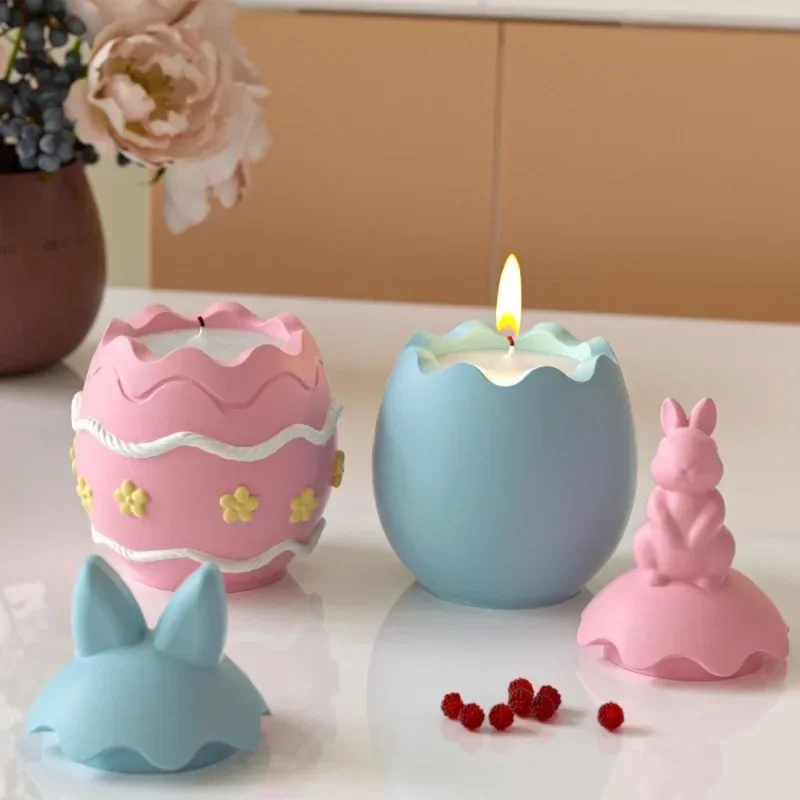 

Latests Models Easter Rabbit Egg Shaped Candle Holder Jar Silicone Mold DIY Bunny Storage Box Plaster Gypsum Making Mould Easter