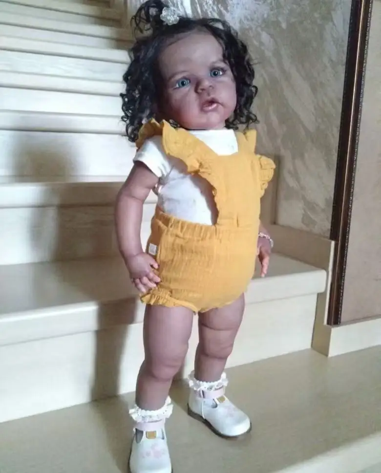 FBBD Customized Limited Supply 25inch Reborn Baby Sandie With Hand-Rooted Hair Already Finished Dark Skin African Boy