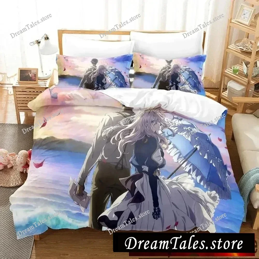 Anime Violet Evergarden Bedding Set Duvet Cover Bed Set Quilt Cover Pillowcase Comforter King Queen Size Boys Adult Bedding Set
