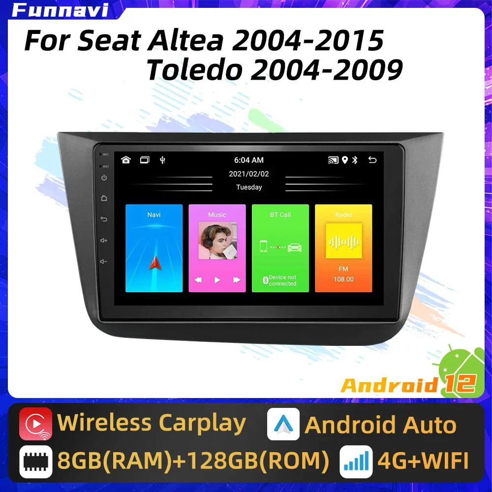 2 Din Android รถวิทยุสำหรับที่นั่ง Altea 2004-2015 Toledo 2004-2009 9 "ระบบนำทาง GPS เสียงมัลติมีเดีย Autoradio