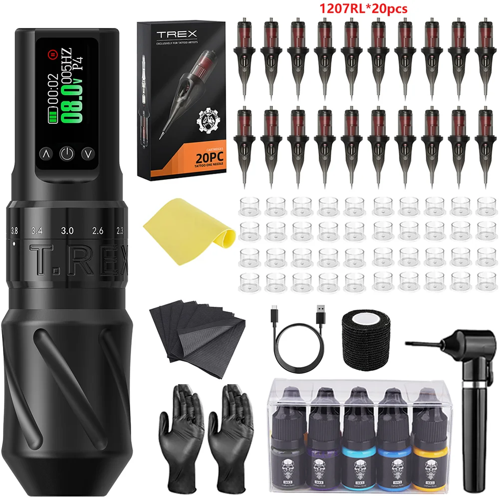 

Tattoo Kit T-Rex High Quality Tattoo Pen Kit, Permanent Makeup Tattoo Machine Kit 7 Segment Stroke Adjustable Tattoo Gun Kit