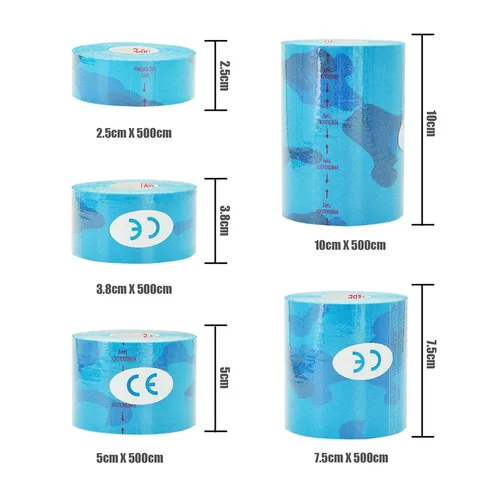 Vendaje muscular de camuflaje azul, cinta adhesiva elástica de algodón deportiva para lesiones por tensión, alivio del dolor muscular de rodilla, 1/2/3/4/5 Uds.