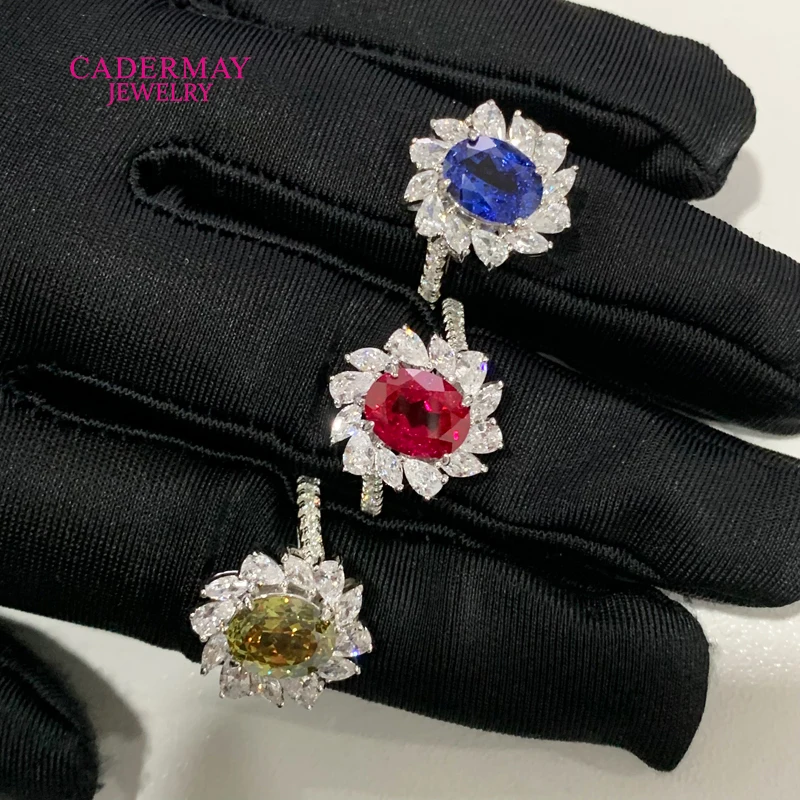 

Cadermay, серебро 925 пробы, 7x9 мм, овальное кольцо с рубином и синтетическим сапфиром, смешанное кольцо с муассанитом для женщин, вечерние, подарок на годовщину